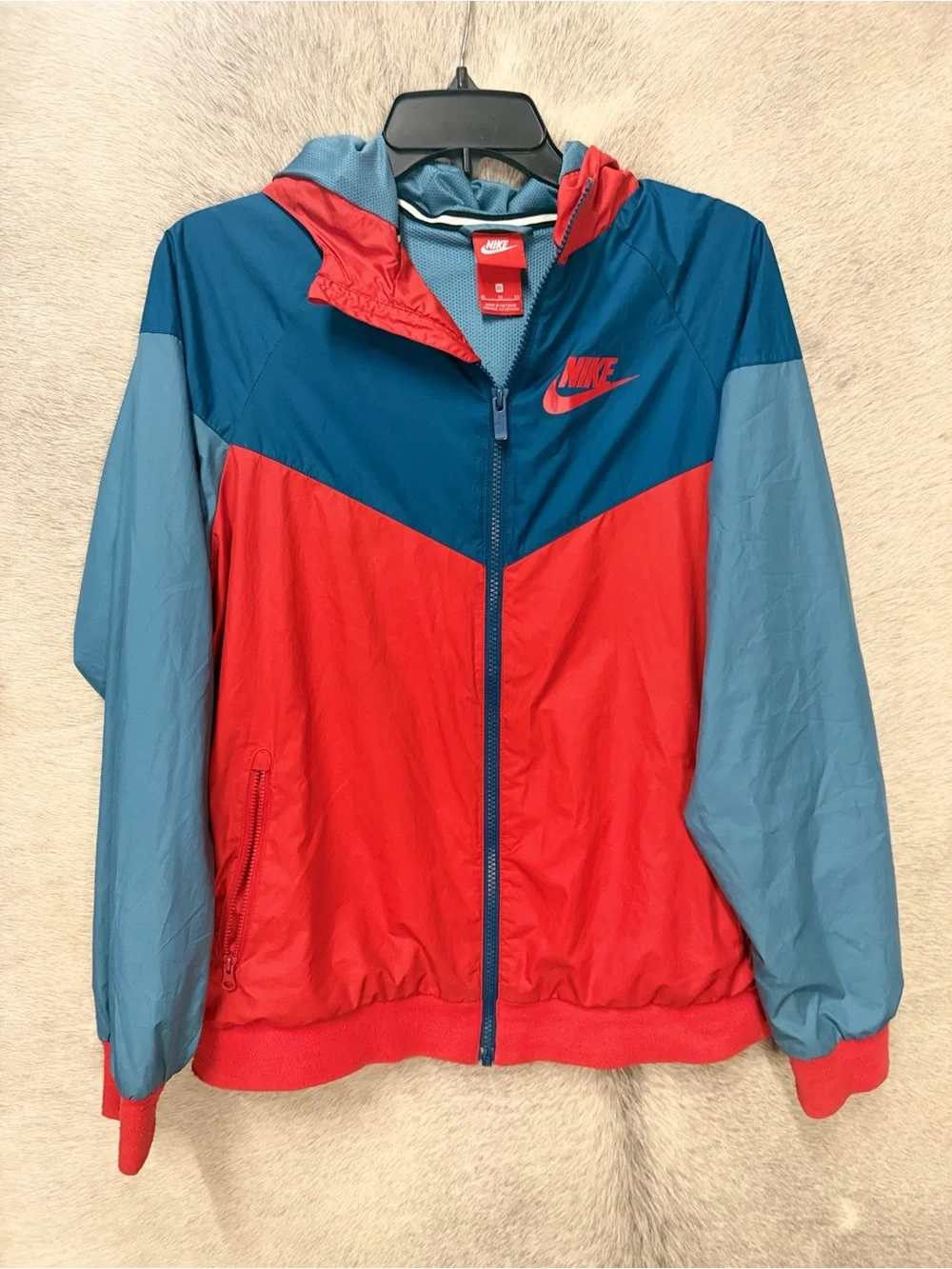 Nike Blue and Red Colorblock Hooded Windbreaker youth XL